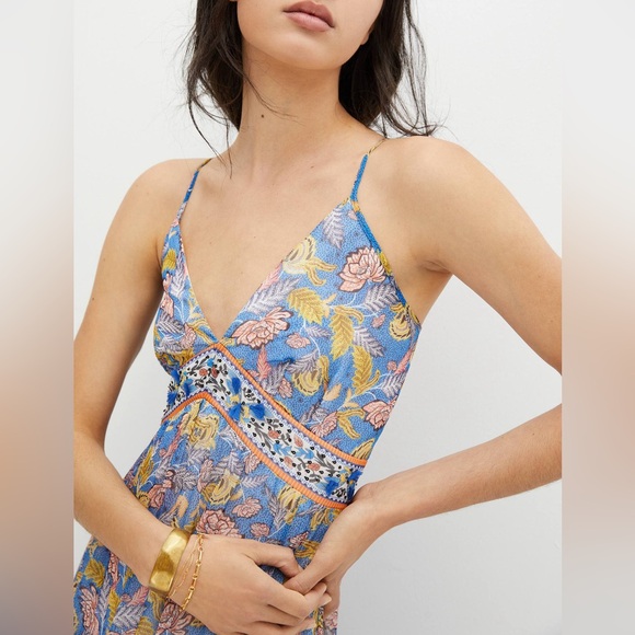 Anthropologie Blue Floral Maxi Dress - Picture 2 of 9